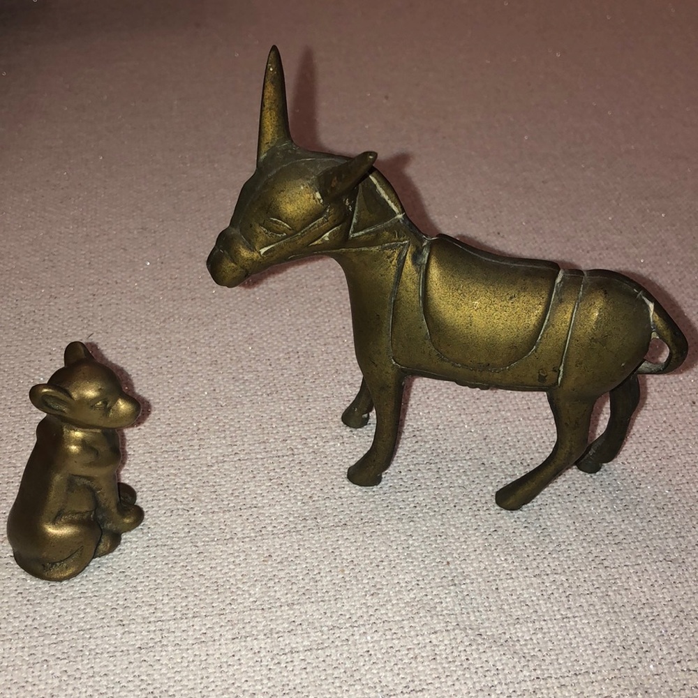 Vintage Brass Donkey and Dog